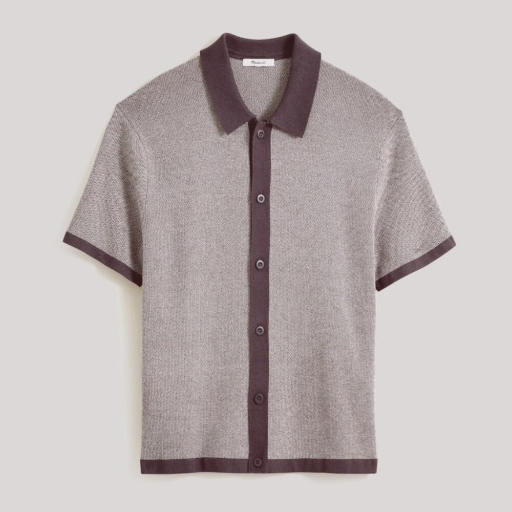 Madewell s/s Button-up Sweater Polo light/dark Grey Men's Medium knit cardigan